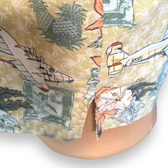 Vintage Shirt Yellow Hawaiian Boxy Camp Floral Short Sleeve Classic Aircraft - Picture 6 of 10